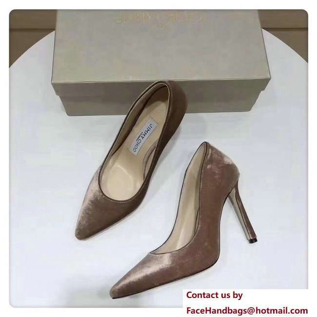 Jimmy Choo Heel 9.5cm Romy Velvet Pointy Toe Pumps Camel 2018