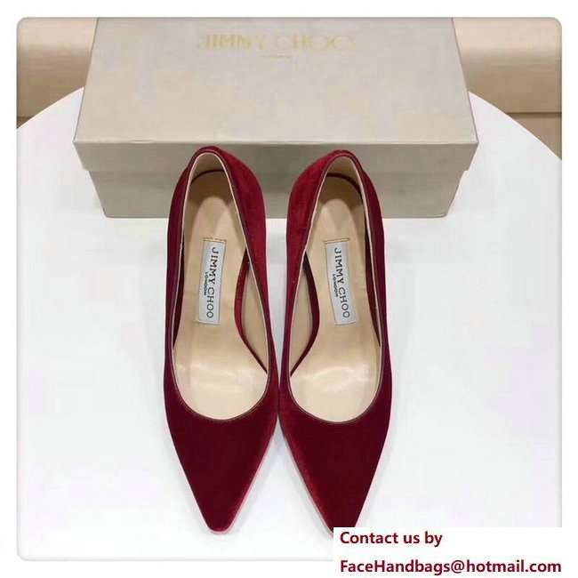 Jimmy Choo Heel 9.5cm Romy Velvet Pointy Toe Pumps Red 2018