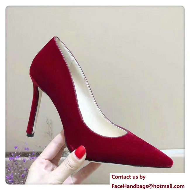 Jimmy Choo Heel 9.5cm Romy Velvet Pointy Toe Pumps Red 2018