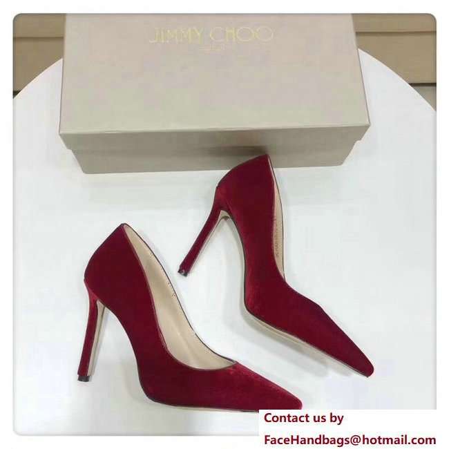 Jimmy Choo Heel 9.5cm Romy Velvet Pointy Toe Pumps Red 2018