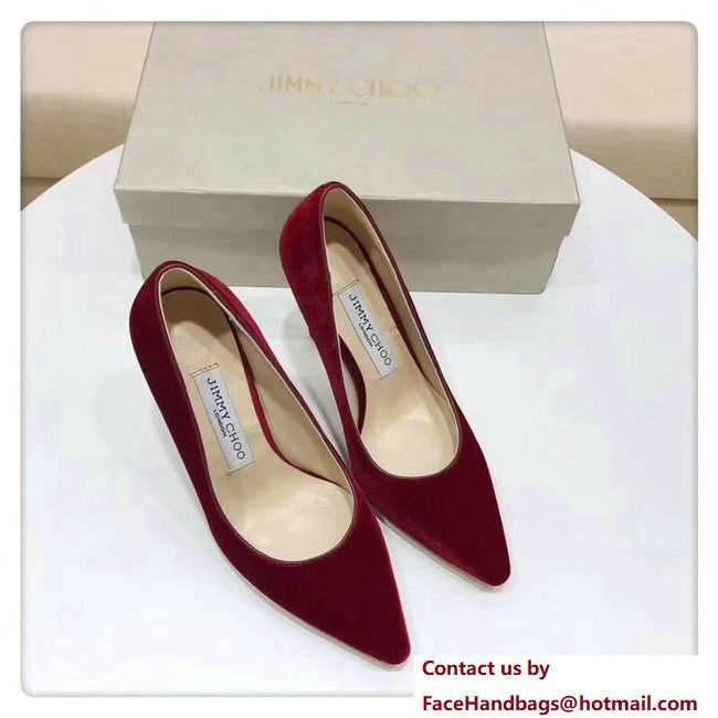 Jimmy Choo Heel 9.5cm Romy Velvet Pointy Toe Pumps Red 2018