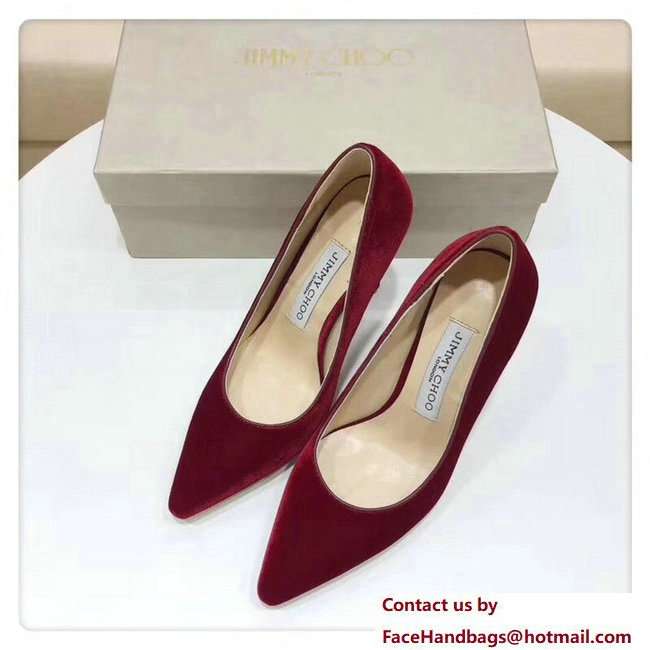 Jimmy Choo Heel 9.5cm Romy Velvet Pointy Toe Pumps Red 2018