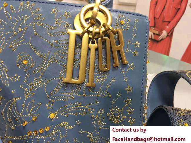 Lady Dior Embellishment Medium Bag Blue 2018