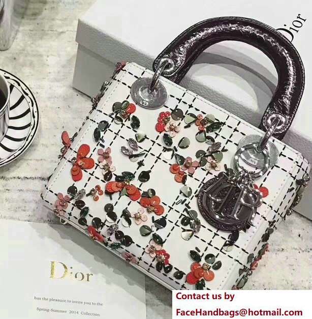 Lady Dior Mini/Small Bag White Embellished with Flowers 2018