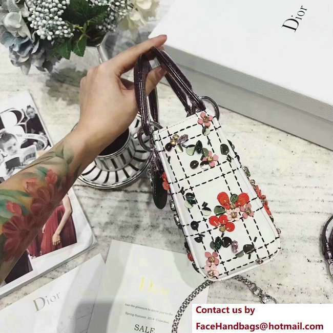 Lady Dior Mini/Small Bag White Embellished with Flowers 2018