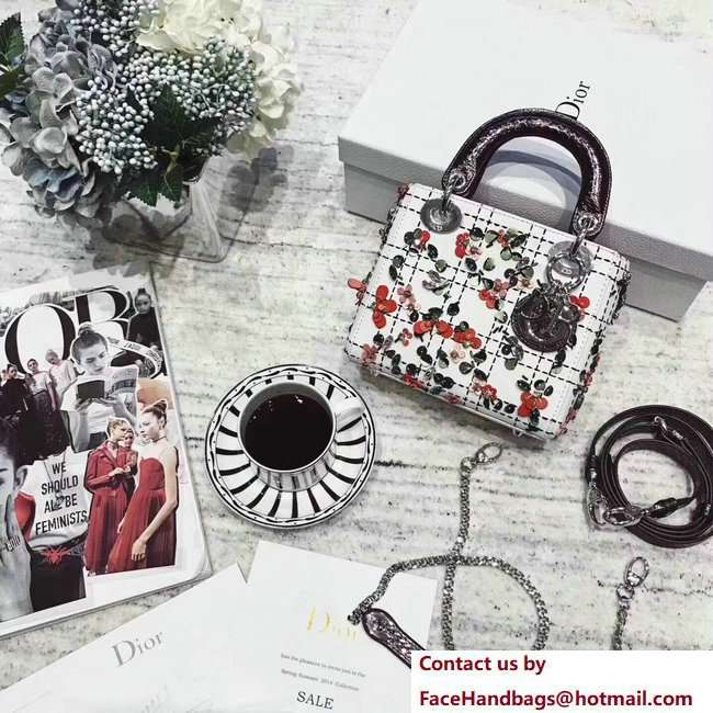 Lady Dior Mini/Small Bag White Embellished with Flowers 2018