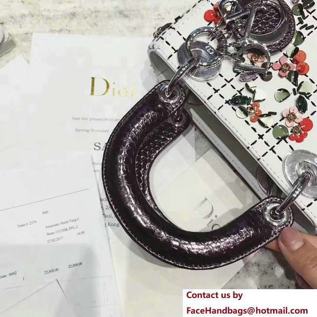 Lady Dior Mini/Small Bag White Embellished with Flowers 2018