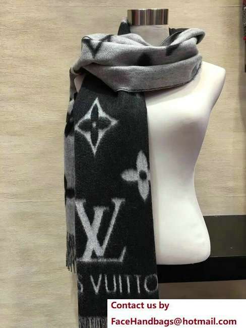 Louis Vuitton Monogram Pattern Cashmere Reykjavik Scarf M71040 Black