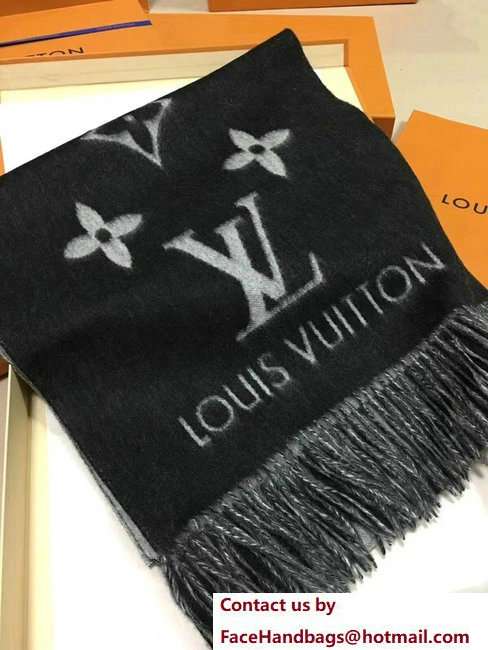 Louis Vuitton Monogram Pattern Cashmere Reykjavik Scarf M71040 Black