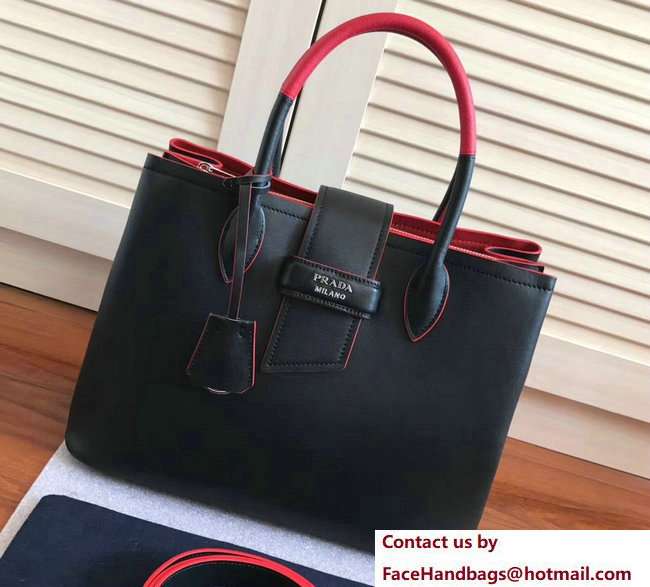 Prada Top Handle Tote Shoulder Bag 1BG148 Black/Red Resort 2018