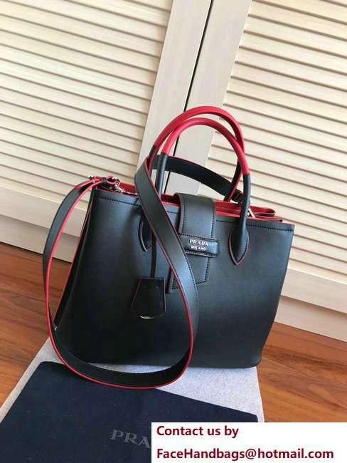 Prada Top Handle Tote Shoulder Bag 1BG148 Black/Red Resort 2018