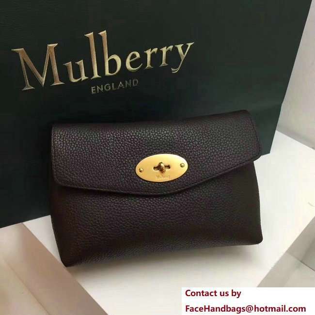 Mulberry Small Grain Leather Darley Cosmetic Pouch Clutch Bag Coffee 2018