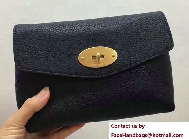 Mulberry Small Grain Leather Darley Cosmetic Pouch Clutch Bag Dark Blue 2018 - Click Image to Close