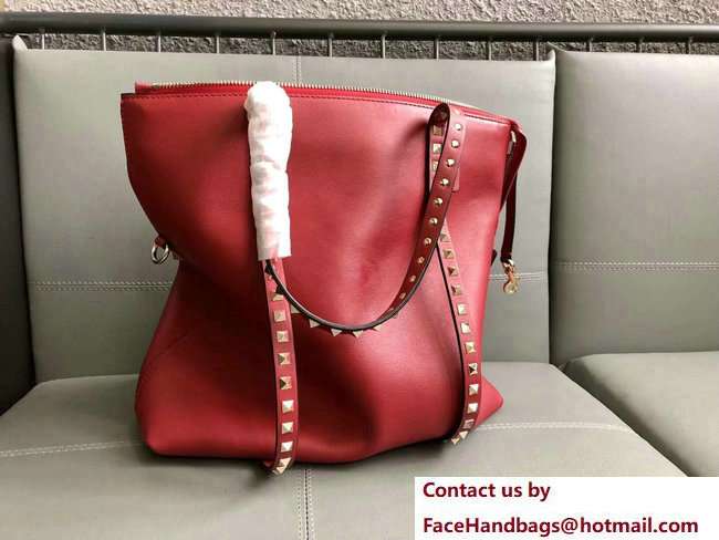 Valentino Rockstud Shopping Tote Bag 0091 Red 2018