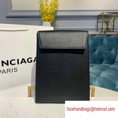 Balenciaga Logo Grained Calfskin Pouch Clutch Bag Black