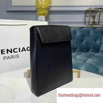 Balenciaga Logo Grained Calfskin Pouch Clutch Bag Black