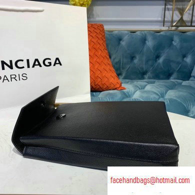 Balenciaga Logo Grained Calfskin Pouch Clutch Bag Black