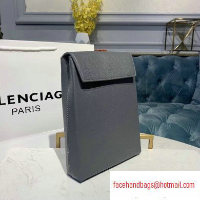 Balenciaga Logo Grained Calfskin Pouch Clutch Bag Gray