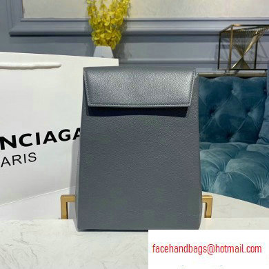 Balenciaga Logo Grained Calfskin Pouch Clutch Bag Gray