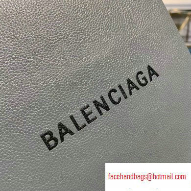 Balenciaga Logo Grained Calfskin Pouch Clutch Bag Gray