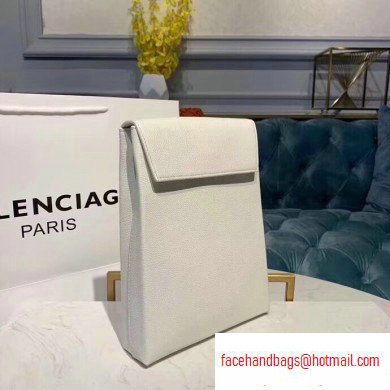 Balenciaga Logo Grained Calfskin Pouch Clutch Bag White