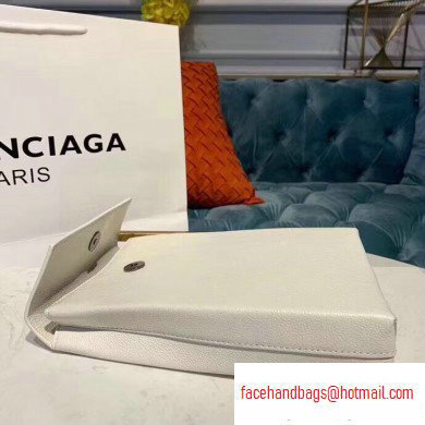 Balenciaga Logo Grained Calfskin Pouch Clutch Bag White