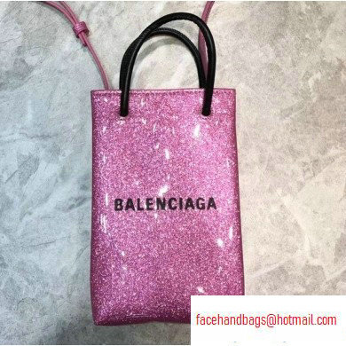 Balenciaga North-South Mini Shopping Phone Holder Bag in Patent Calfskin Pink