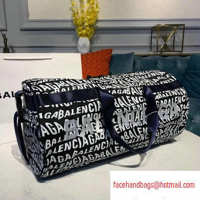 Balenciaga Wheel Gym Duffle Travel Bag All Over Logo Black/White