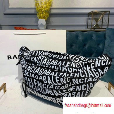 Balenciaga Wheel Logo Nylon Belt Pack Bag All Over Logo Black/White