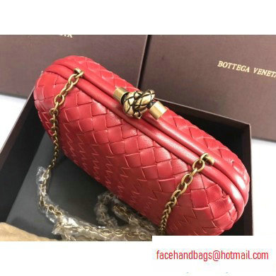 Bottega Veneta Intrecciato Bronze Chain Knot Clutch Bag Red