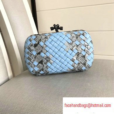 Bottega Veneta Intrecciato Chain Knot Clutch Bag Python Sky Blue