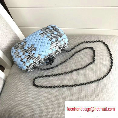 Bottega Veneta Intrecciato Chain Knot Clutch Bag Python Sky Blue