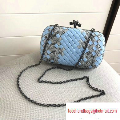 Bottega Veneta Intrecciato Chain Knot Clutch Bag Python Sky Blue