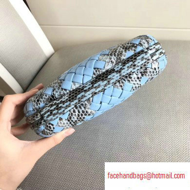 Bottega Veneta Intrecciato Chain Knot Clutch Bag Python Sky Blue