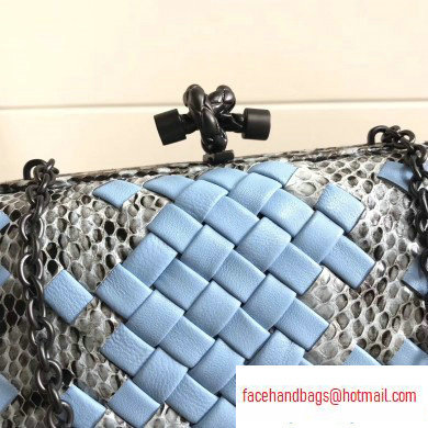 Bottega Veneta Intrecciato Chain Knot Clutch Bag Python Sky Blue