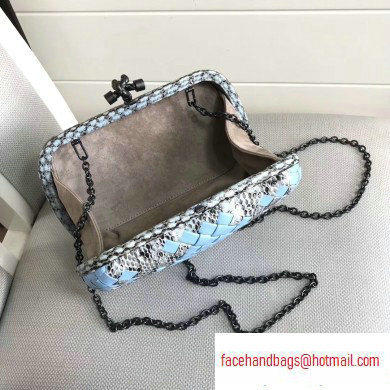 Bottega Veneta Intrecciato Chain Knot Clutch Bag Python Sky Blue