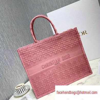 Dior Book Tote Bag in Embroidered Canvas Cannage Pink 2020