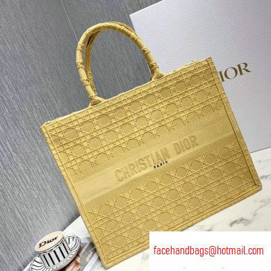 Dior Book Tote Bag in Embroidered Canvas Cannage Yellow 2020