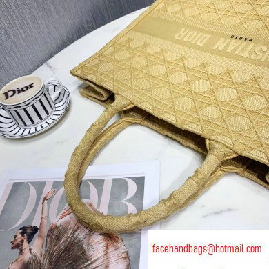 Dior Book Tote Bag in Embroidered Canvas Cannage Yellow 2020