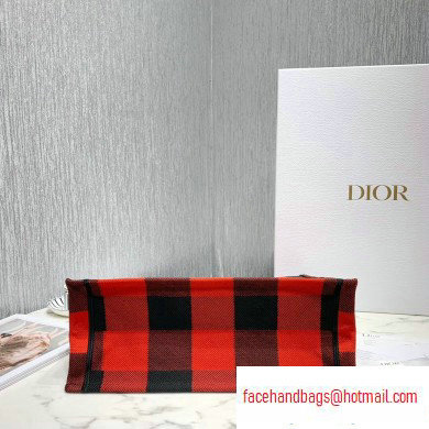 Dior Book Tote Bag in Embroidered Canvas Check Red