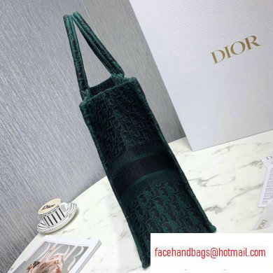 Dior Book Tote Bag in Embroidered Canvas Denim Oblique Green