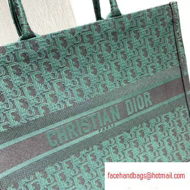 Dior Book Tote Bag in Embroidered Canvas Denim Oblique Green