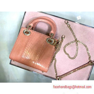 Lady Dior Mini Bag with Chain in Python Nude Pink