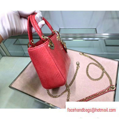 Lady Dior Mini Bag with Chain in Python Peach Red