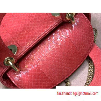 Lady Dior Mini Bag with Chain in Python Peach Red - Click Image to Close