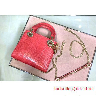 Lady Dior Mini Bag with Chain in Python Peach Red