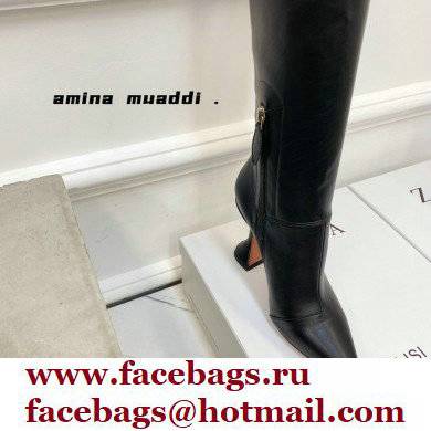 Amina Muaddi Heel 9.5cm Leather Thigh-High Boots Black 2021