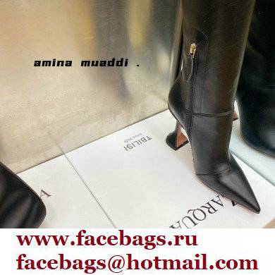 Amina Muaddi Heel 9.5cm Leather Thigh-High Boots Black 2021