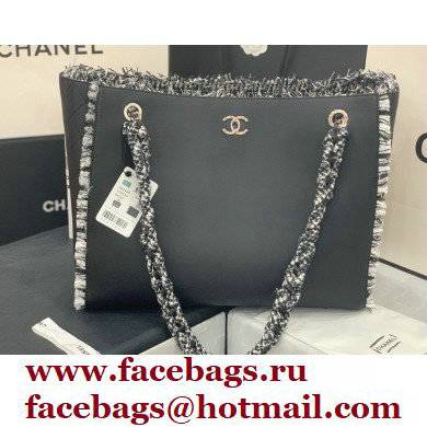 Chanel Calfskin/Tweed Shopping Tote Bag AS8485 Black 2021 - Click Image to Close
