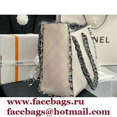 Chanel Calfskin/Tweed Shopping Tote Bag AS8485 White 2021